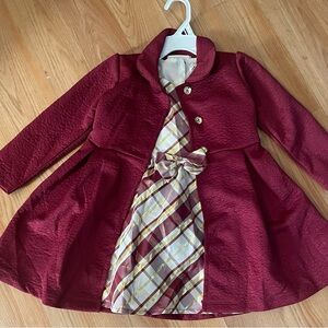 Elegant Burgundy Kids Dress & Coat Size 3